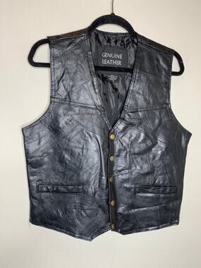 Patchwork Leather Black Vest Sz Small Mens Navarre Leather Co